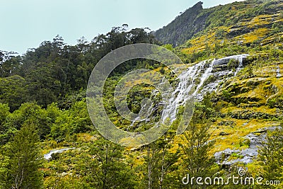 New Zealand Waterfalls near Homer Tunnel Stock Photo