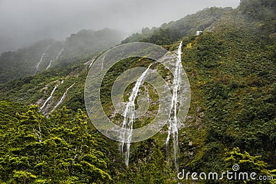 New Zealand Waterfalls near Homer Tunnel Stock Photo