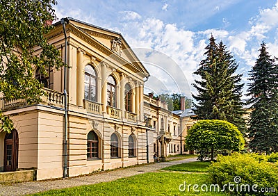 New Zywiec Castle, south-eastern wing of Habsburgs Palace within historic park in Zywiec old town city center in Silesia, Poland Editorial Stock Photo