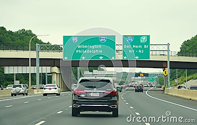 Newark, Delaware - August 24, 2020 - The view of the traffic on Interstate 95 and 295 splits Editorial Stock Photo