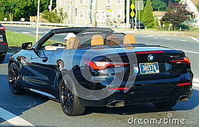 Newark, Delaware, U.S - June 08, 2021 - A blue M44Di BMW convertible on Route 4 near Churchman Road Editorial Stock Photo