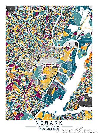 Newark NewJersey USA Creative Color Block city Map Decor Serie Stock Photo