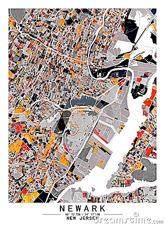 Newark NewJersey USA Creative Color Block city Map Decor Serie Stock Photo