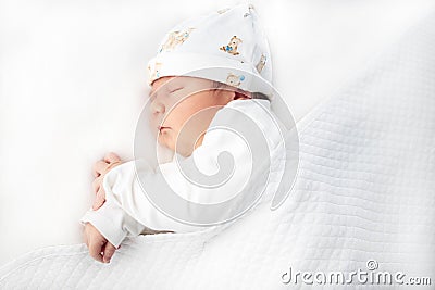 Newborn adorable one week baby boy sleeping Stock Photo