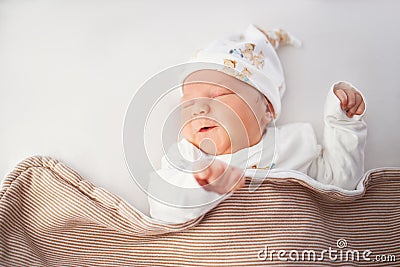 Newborn adorable one week baby boy sleeping Stock Photo