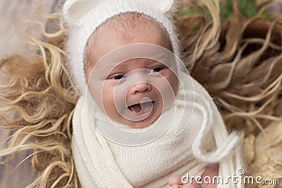 Newborn baby boy dressed as a mouse Stock Photo