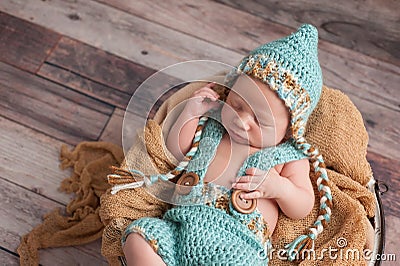 Newborn Baby Boy Wearing a Pixie Hat Stock Photo