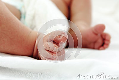 Newborn baby feet. Maternity hospital, perinatal center, motherhood Stock Photo