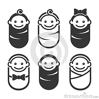 Newborn Baby Icon Pictogram Set on White Background. Vector Vector Illustration