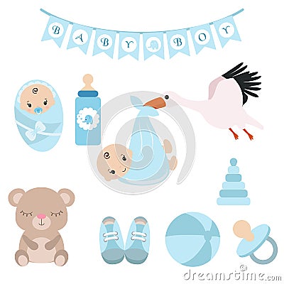 Newborn baby icons set Vector Illustration