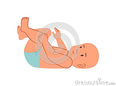 Newborn baby laying on back, childcare Vector Illustration