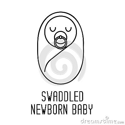 Newborn baby sucking a pacifier line icon, outline vector sign, linear style pictogram isolated on white. Vector Illustration