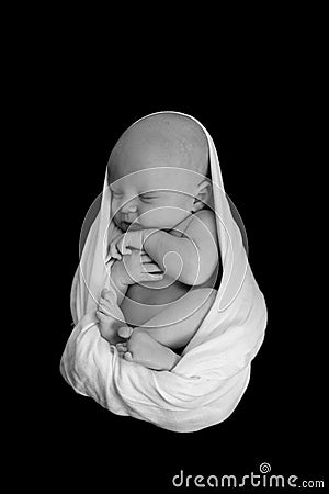 A Newborn Baby Swaddled in a Blanket Sleeping Soun Stock Photo