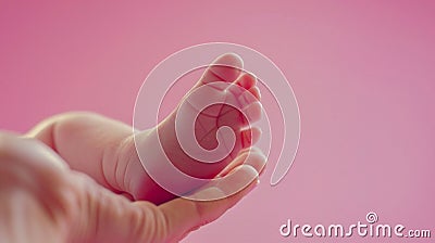 Newborn Baby Tiny Feet Cradled in Parent's Hands. Generative ai Cartoon Illustration