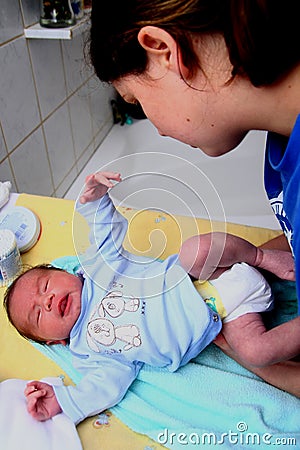 Newborn after bath Stock Photo