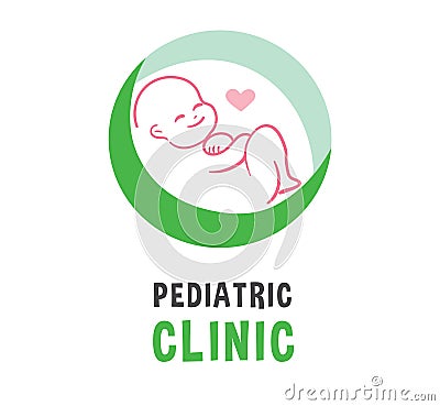 Newborn in Circle Center on Pediatric Clinic Logo Vector Illustration