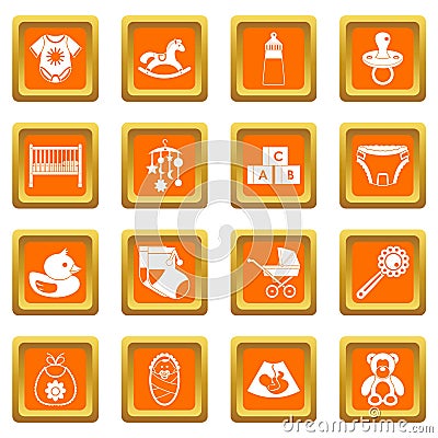 Newborn icons set orange Vector Illustration