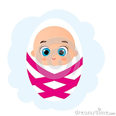 Newborn little baby girl. Cute Cartoon Baby girl Shower Invitation Card. Vector illustration eps 10 isolated on white Vector Illustration