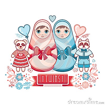 Newborn little baby. Matryoshka. Vector Illustration