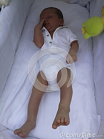 Newborn male child in summer Stock Photo