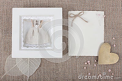Newborn postcard concept for girls with copy space. Birthday concept. Stock Photo