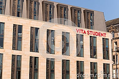 Exterior of Vita Student building of student accomodation, halls or residence showing company sign, signage and branding Editorial Stock Photo