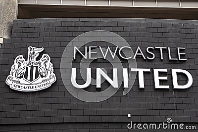 Newcastle United FC Logo at their St. James Park Stadium in Newcastle Editorial Stock Photo