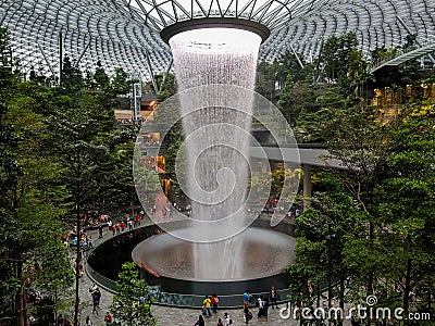 Newest man-made waterfall in Singapore at Jewel Department store in Changi Airport, Singapore Editorial Stock Photo