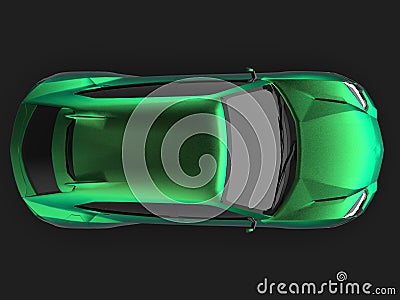 The newest sports all-wheel drive green premium crossover in a black studio with a reflective floor. 3d rendering. Stock Photo