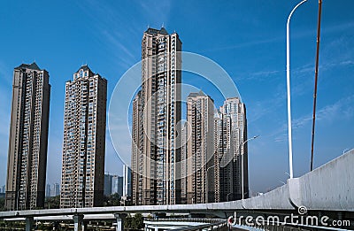 newly build commercial residential apartments under blue sky in Wuhan city Editorial Stock Photo
