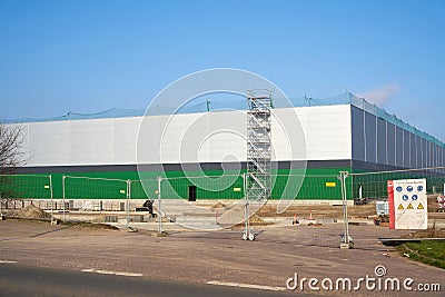 Newly built factory hall in an industrial area in Magdeburg Editorial Stock Photo