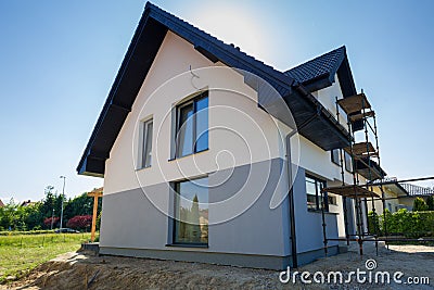 Newly built house with a finished plaster Stock Photo