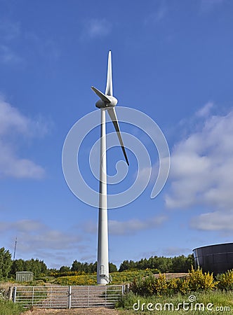 A newly built privately owned Farm Turbine above the Angus Glens at Stracathro. Stock Photo