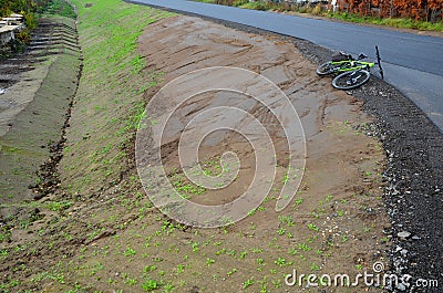 A newly built road, on the layer of which you can see successive Stock Photo