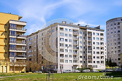 Newly developed tight residential architecture at Indira Ghandi street in Ursynow residential district of Warsaw, Poland Editorial Stock Photo