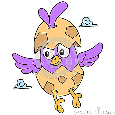 The newly hatched chicks fly around the sky, doodle icon image kawaii Vector Illustration