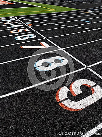 A newly installed High school sports track Stock Photo