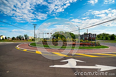 Newly installed traffic circle Stock Photo