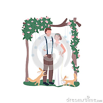 Newly married couple flat color vector faceless characters Vector Illustration