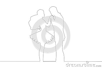 Newly wed pair countur line drawing outline wedding vector illustration. Vector Illustration