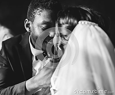 Newlywed African Descent Bride Groom Wedding Celebration Stock Photo