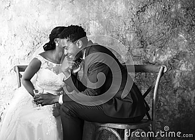 Newlywed African Descent Couple Wedding Celebration Stock Photo