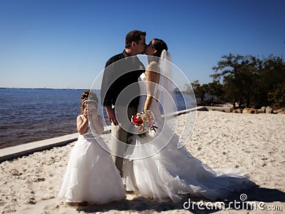 Newlywed couple on beach Stock Photo