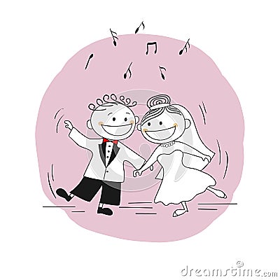 Newlywed couple - bride and groom first dance Vector Illustration