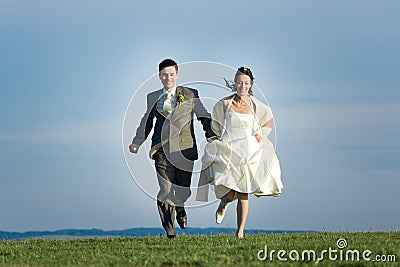 Newlywed couple in countryside Stock Photo