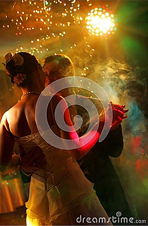 Newlywed couple dancing Stock Photo