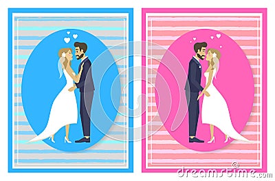 Newlywed Couple Going to Kiss Man Woman on Wedding Vector Illustration