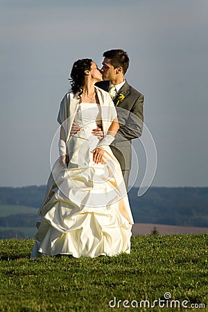 Newlywed couple kissing Stock Photo