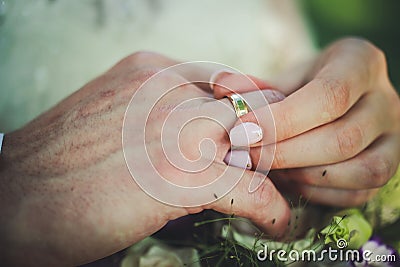 Newlyweds exchange rings Stock Photo