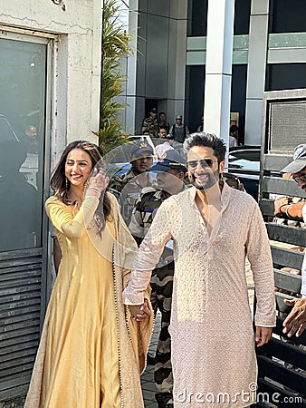 Newlyweds Jackky Bhagnani and Rakul Preet Singh arrive in Mumbai, after their wedding, in India Editorial Stock Photo